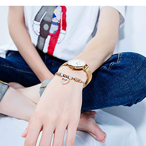 Rockyu ハートブレスレット レディース ジルコニア付き ステンレス製 サイズ調節可能