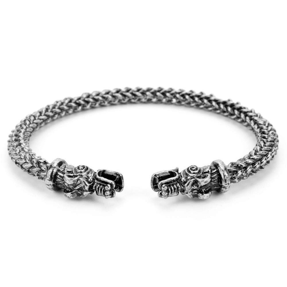 Rockyu 双頭竜ブレスレット メンズ 北欧風 ドラゴンバングル ステンレス製 金運&魔除けアクセ