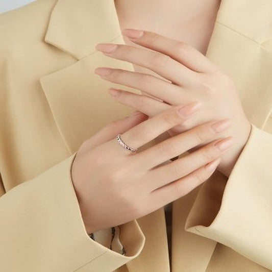 Rockyu レディース シルバー925 カラーCZダイヤリング 細身 ピンキーリング 2色展開