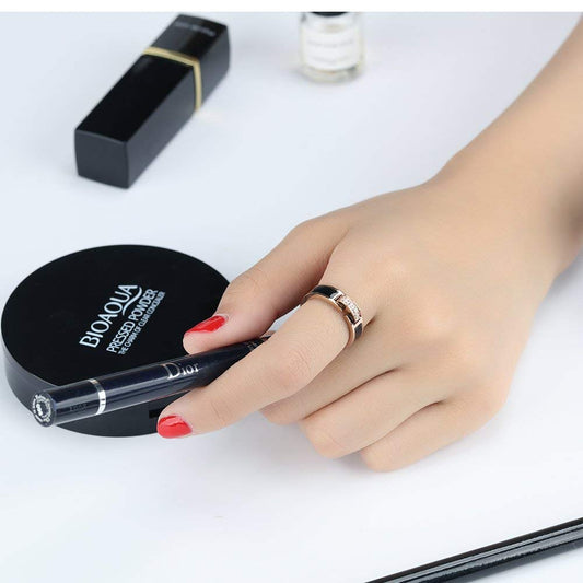 Rockyu ステンレスリング レディース ピンクゴールド ジルコニア×ブラック 5mm幅 指輪