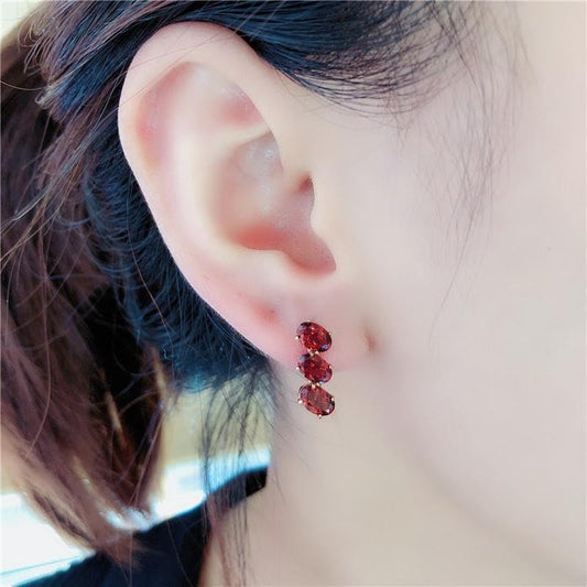 Rockyu ピアス レディース ピンクゴールド レッドストーン ジルコニア ステンレス 金属アレルギー対応