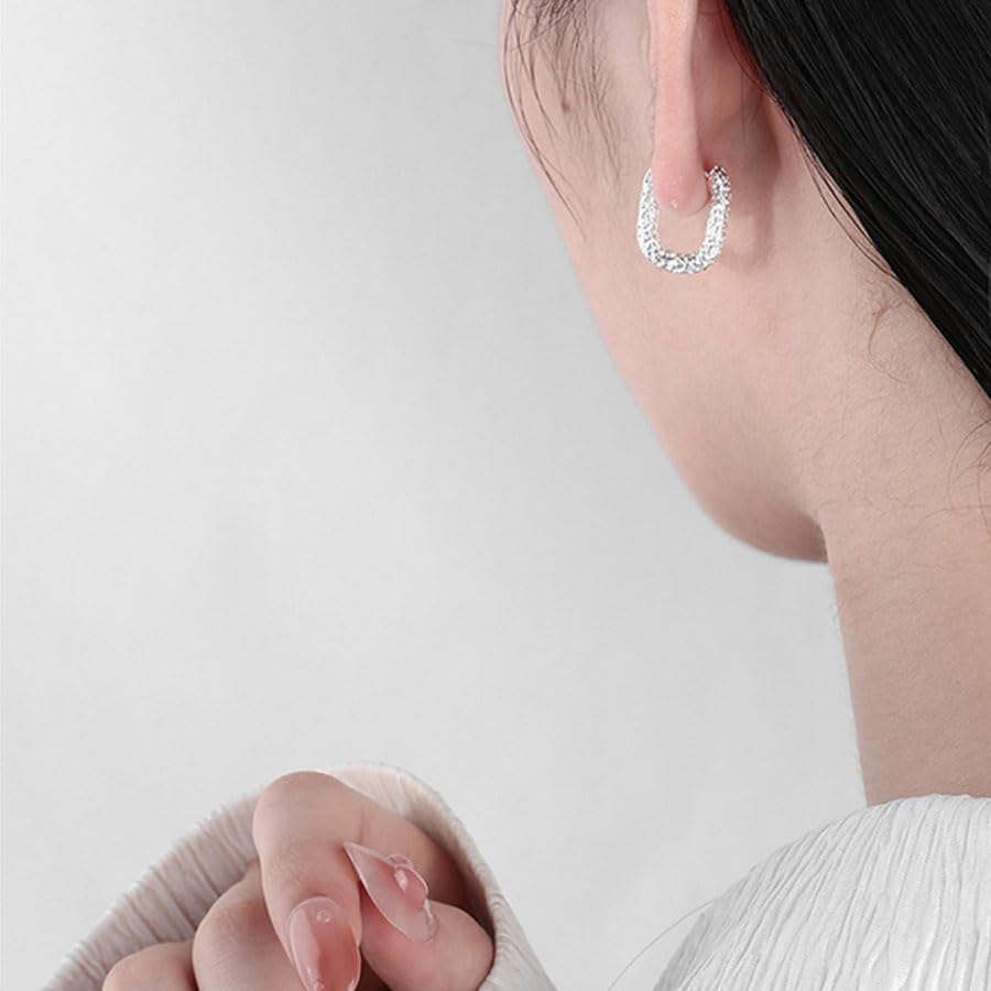 Rockyu シルバー925 不規則テクスチャー フープピアス 小さめハワイ風デザイン