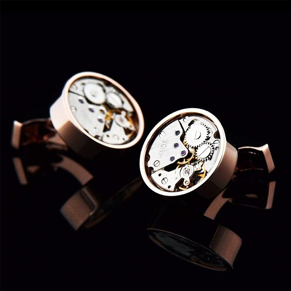 Rockyu メカニカルカフス ゴールドカラー 丸型ギアデザイン ステンレス製 アンティーク風