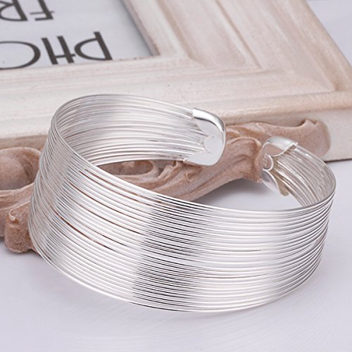 Rockyu シルバープレート バングル レディース 幅広デザイン アンティーク調 太めブレスレット