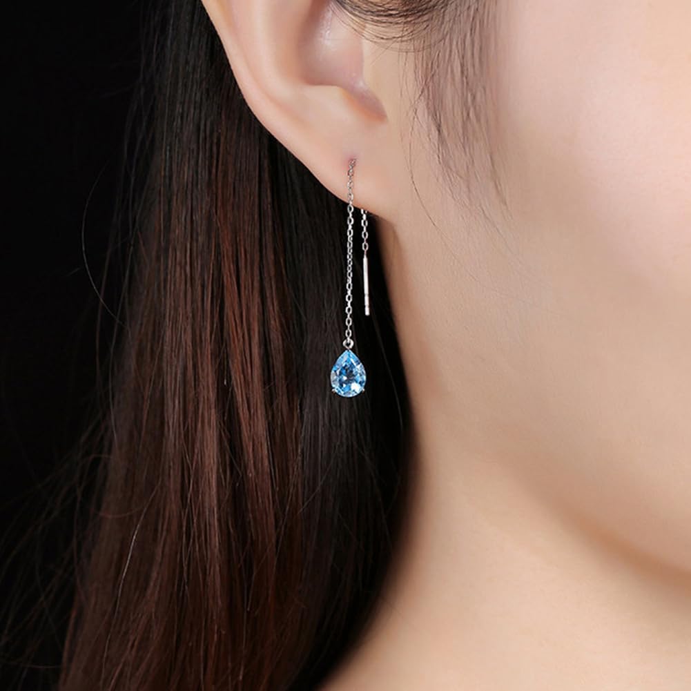 Rockyu チェーンピアス レディース ロングドロップ 涙型ジルコニア 金属アレルギー対応