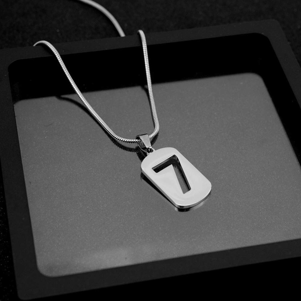 Rockyu メンズ ネックレス 数字7 シルバー ステンレス プレート ペンダント 幸運 シンプル