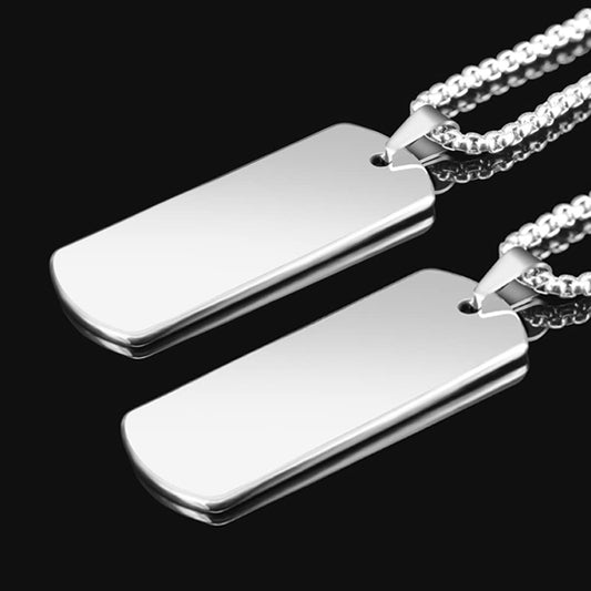 Rockyu ネックレス メンズ タングステンプレート 長方形ペンダント ベネチアンチェーン