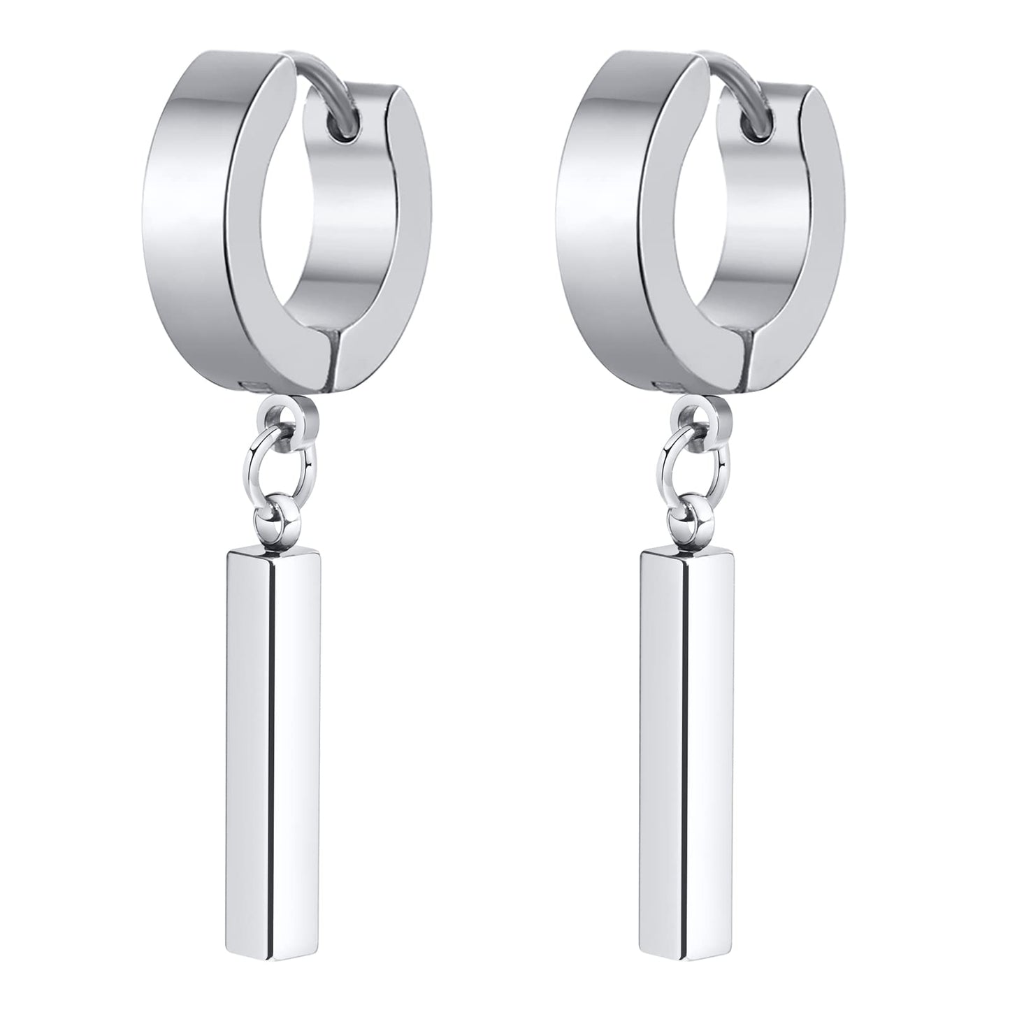 Rockyu メンズ ピアス スティックペンダント リングピアス バーイヤーカフ ブラック&シルバー ステンレス製