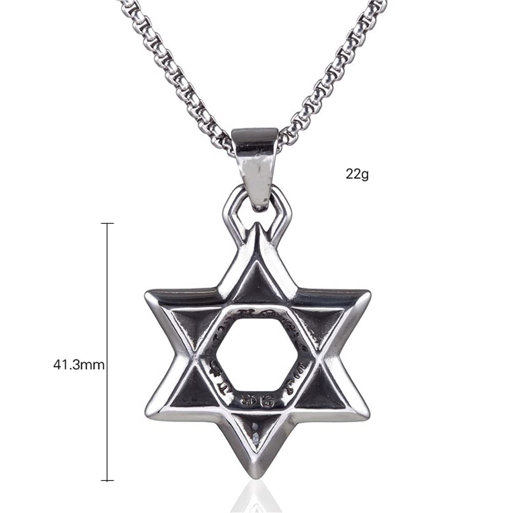 Rockyu 六芒星ネックレス メンズ ステンレス製 ダビデの星 ペンダント シルバー 60cmチェーン