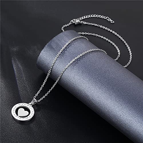 ラウンドハートネックレス|輝くストーン&シルバーカラー|レディースアクセサリー