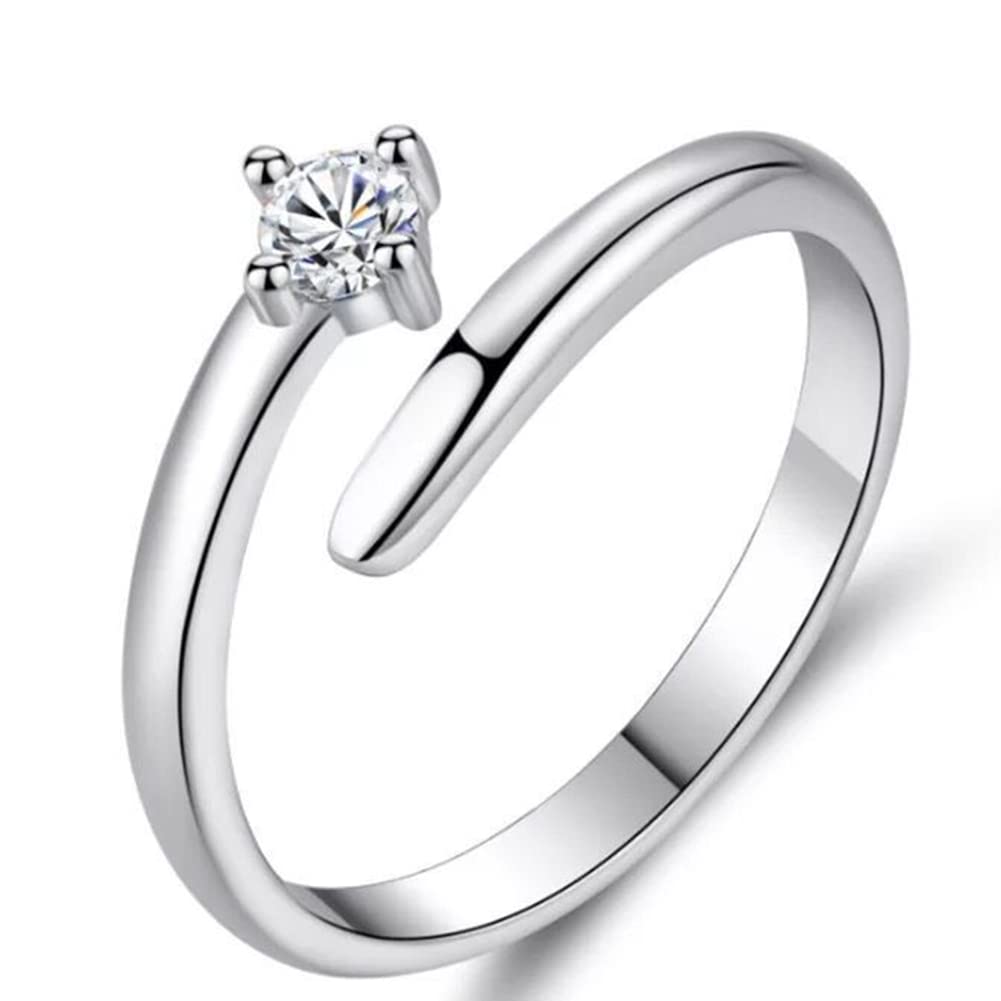 Rockyu ペアリング シルバー フリーサイズ ジルコニア オープンリング 2個セット カップル指輪 記念日・バレンタインギフト