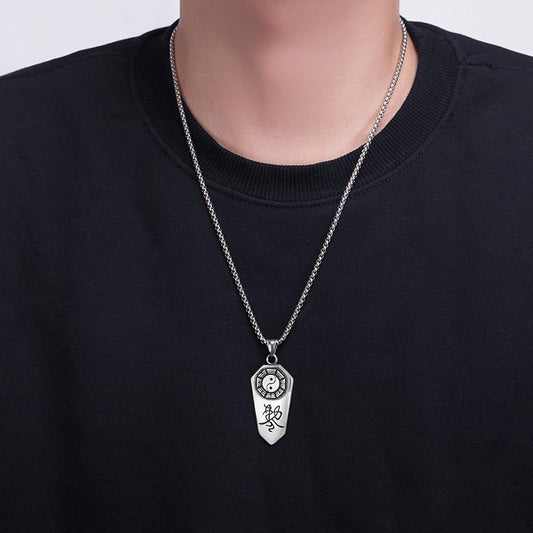 Rockyu ネックレス メンズ チタン 八卦メダル ペンダント 18K ゴールド刻印風 ニューヨークスタイル