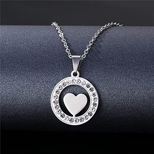 ラウンドハートネックレス|輝くストーン&シルバーカラー|レディースアクセサリー