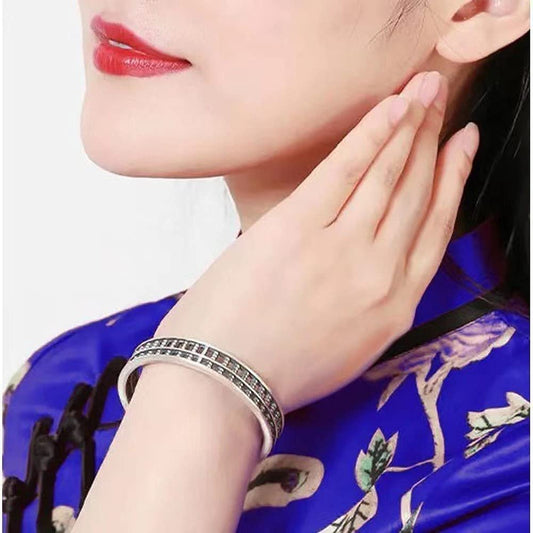 Rockyu バングル 男女兼用 そろばんデザイン シルバー&ゴールド 開運 厄除け 中華風 アクセサリー