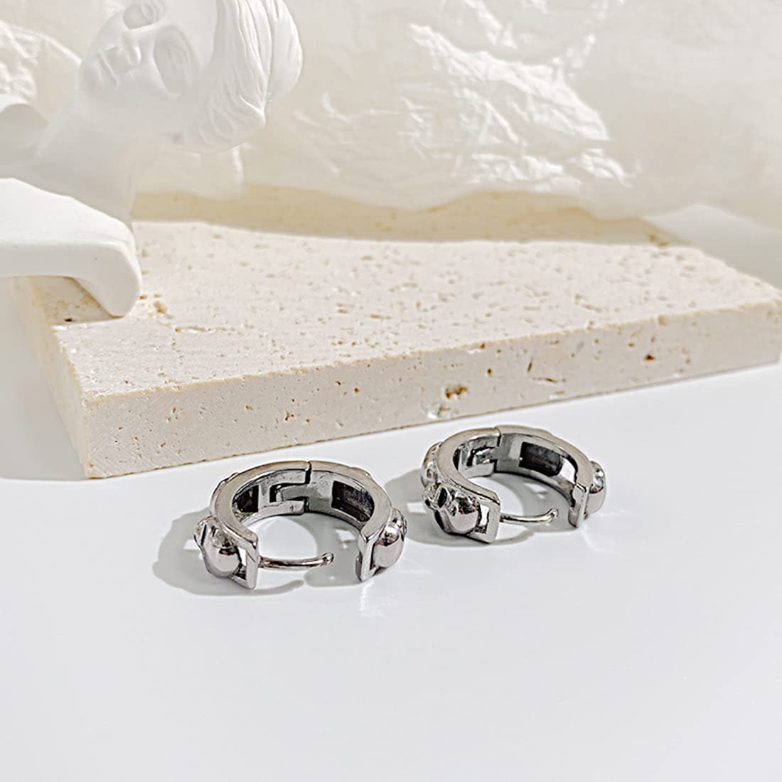 Rockyu ステンレススカルフープピアス メンズ レディース