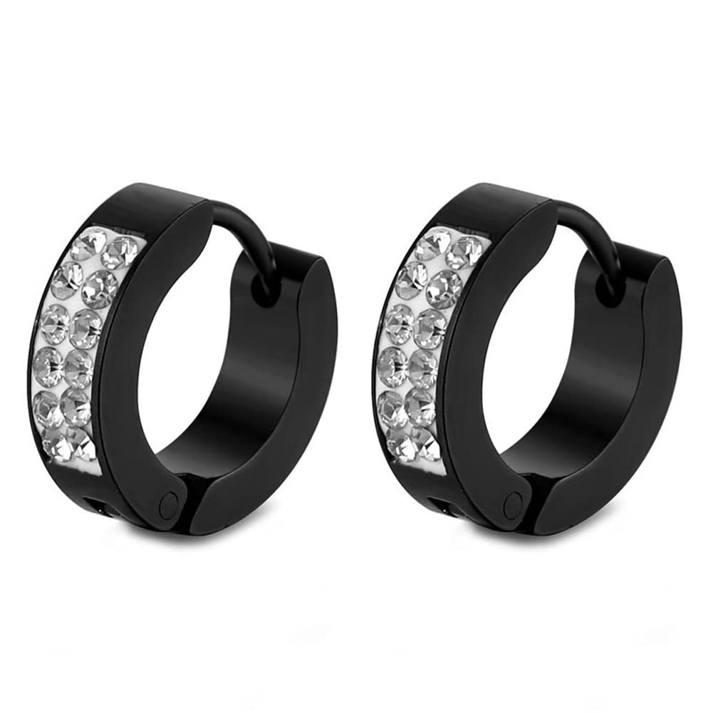 Rockyu メンズ3色リングピアス 多粒ジルコニア チタン製 アレルギー対応 輝きを放つ耳元アクセサリー