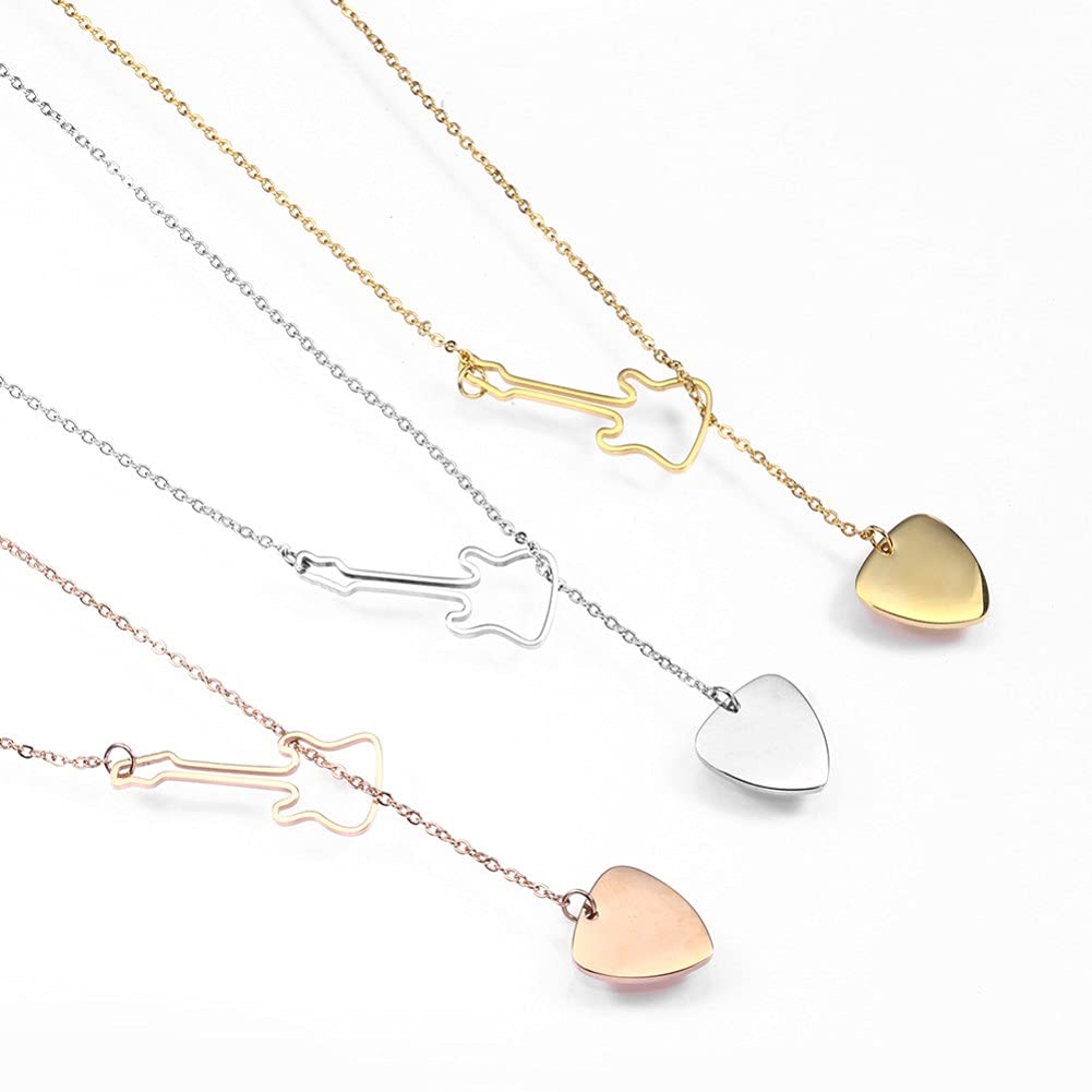 Rockyu ネックレス レディース ゴールド 音楽モチーフ ギターペンダント ピック チェーン おしゃれ 可愛い 記念日 バレンタイン ギフト アクセサリー