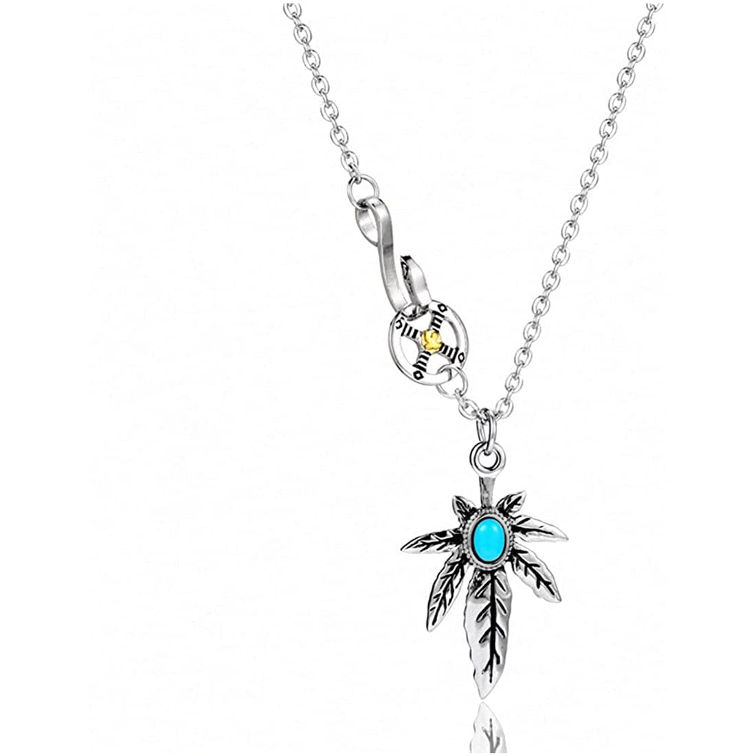 Rockyu ネックレス メンズ ターコイズ×フェザーペンダント|ステンレス製 羽根デザイン ミラー仕上げ ストリート系