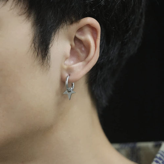 Rockyu ピアス メンズ フープ シルバー ステンレス 星モチーフ 金属アレルギー対応