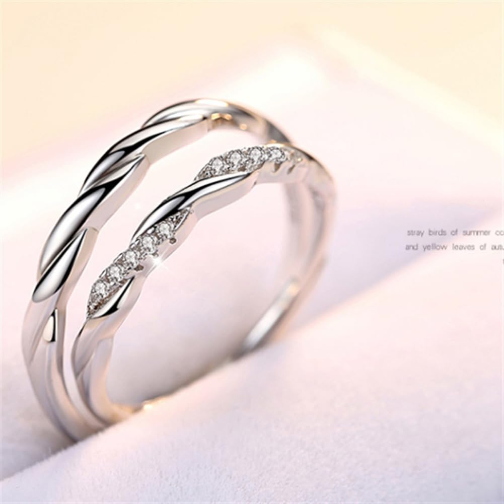 Rockyu ペアリング シルバー925 ツイストデザイン ジルコニア入り お揃いカップルリングセット 金属アレルギー対応