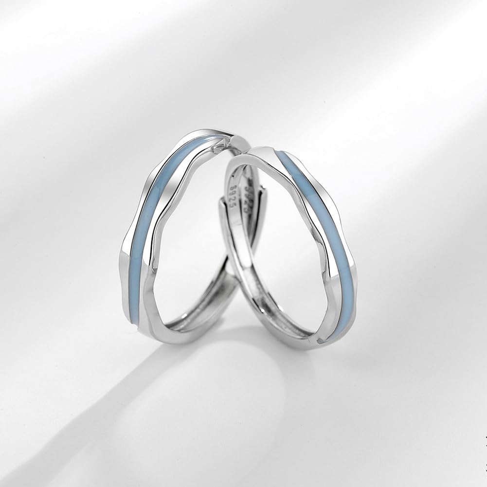 Rockyu ペアリング 津波モチーフ シルバー925 フリーサイズ 2個セット 金属アレルギー対応