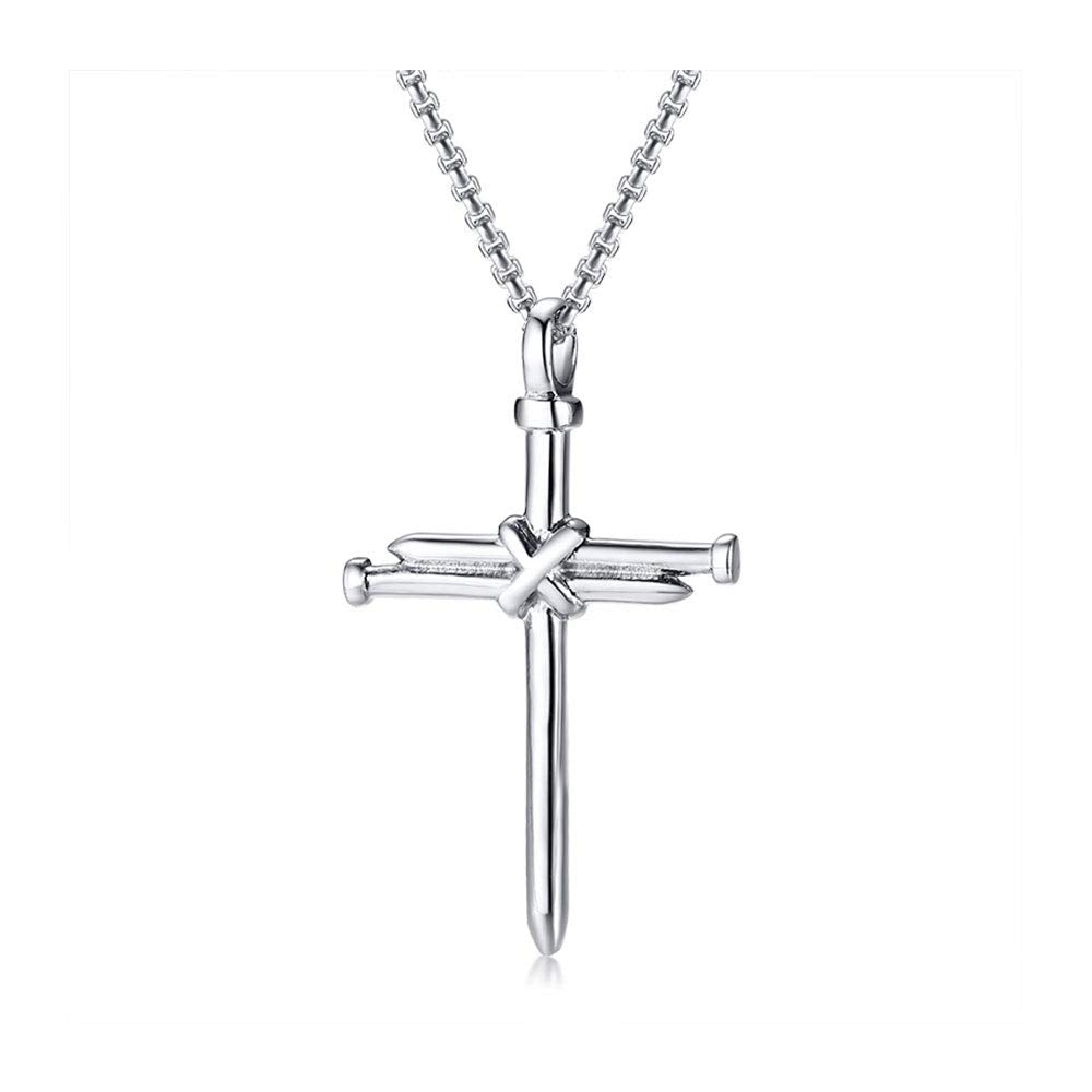 Rockyu ネックレス メンズ クロス 釘デザイン ステンレス製 金属アレルギー対応