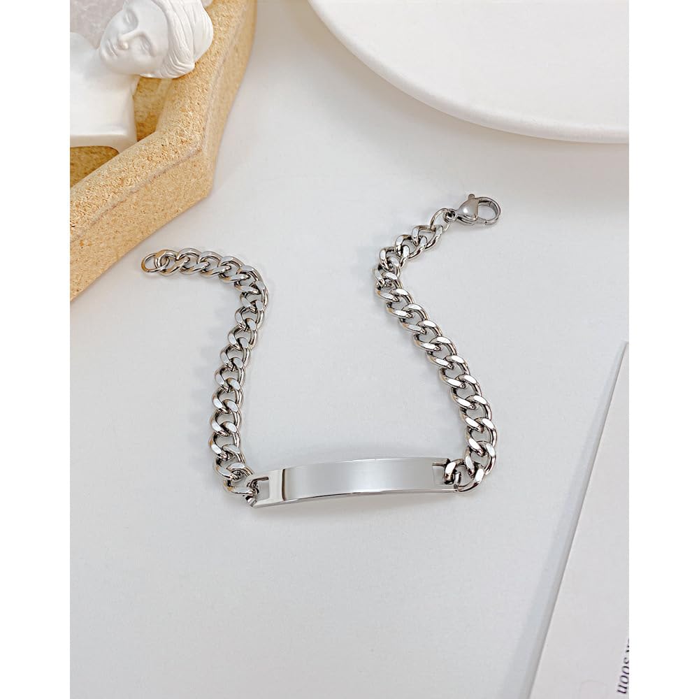 Rockyu ペア ブレスレット 人気 カップル メンズ レディース ピンクゴールド シルバー おしゃれ ジルコニア CZ 長方形 幅44mm ステンレスチェーン 金属アレルギー対応 彼氏彼女 誕生日 記念日 プレゼント