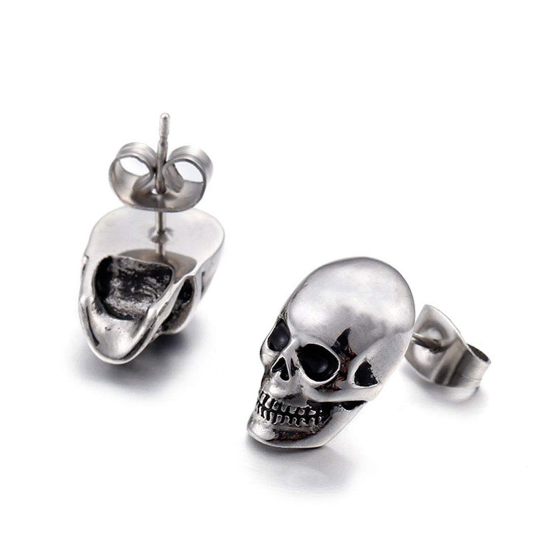 Rockyu ピアス メンズ スカル シルバー チタン合金 両耳セット