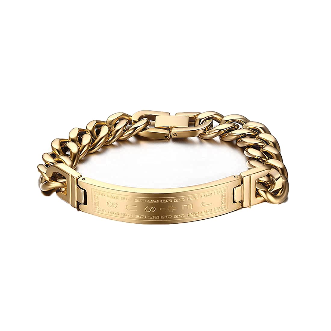 Rockyu メンズブレスレット ステンレス製 十字架刻印チェーン シルバーとゴールドカラー 21cm