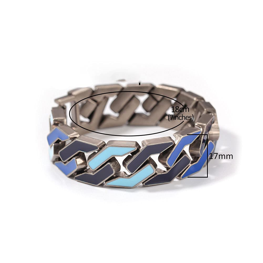 Rockyu チェーンブレスレット 幾何デザイン シルバーカラー 幅広メタルバングル 男女兼用