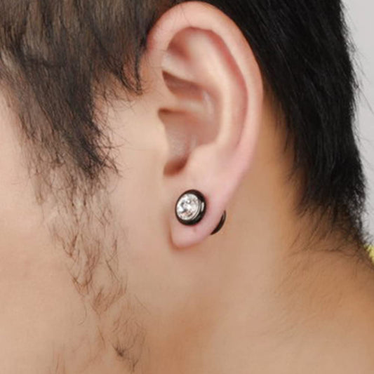 Rockyu ピアス メンズ レディース 両耳用 サージカルステンレス ジルコニア 10mm ブラック&シルバー