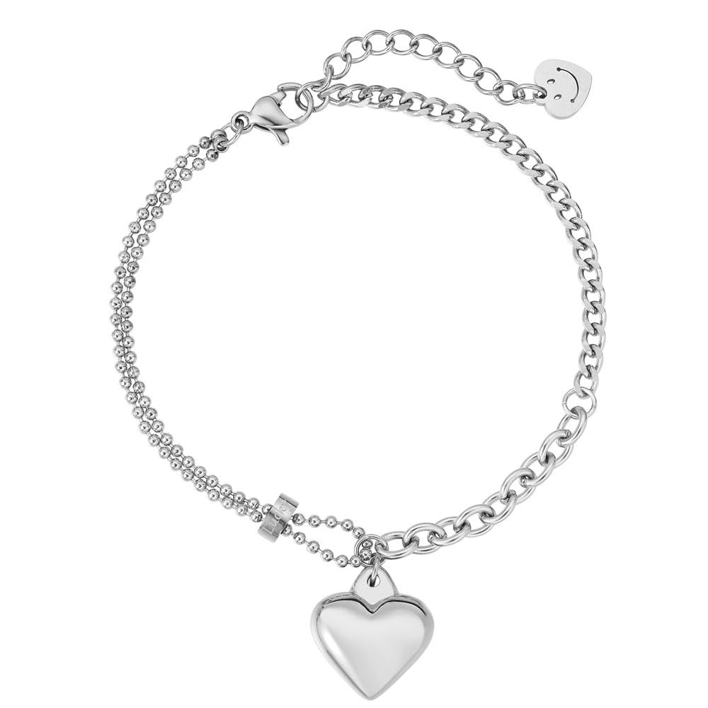 Rockyu レディース ハートブレスレット チタンステンレス アジャスタブル 金属アレルギー対応