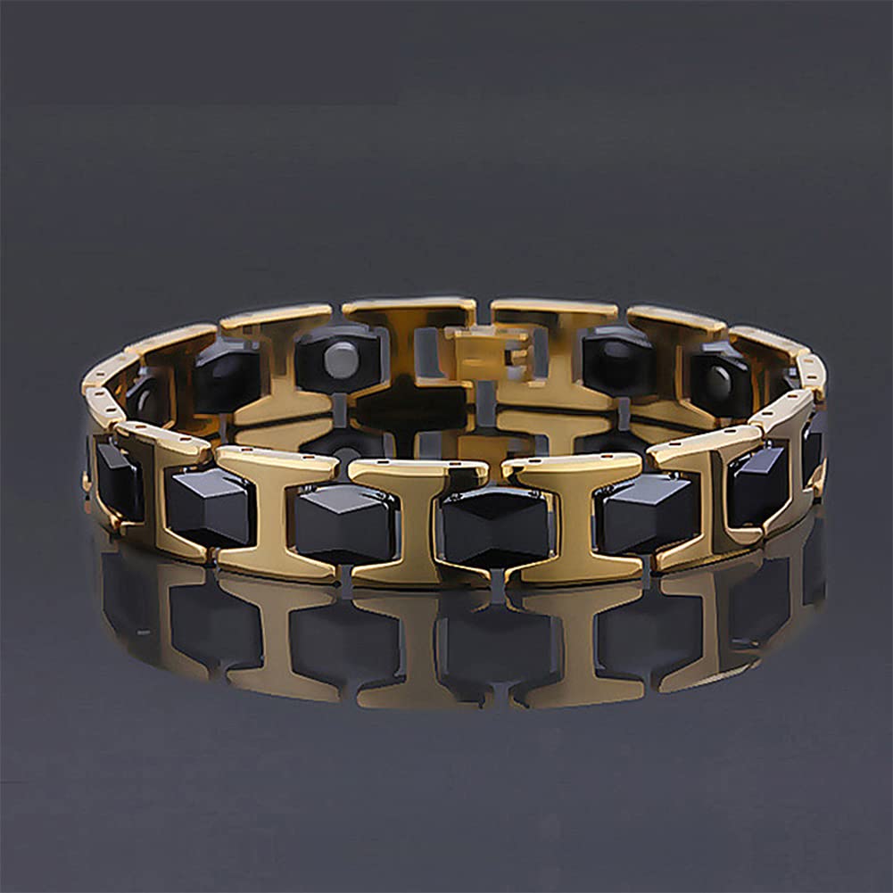 Rockyu ブレスレット メンズ ブラック シルバー ゴールド タングステン鋼 幅広 アクセサリー