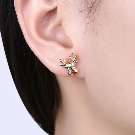 ピアス レディース 小さめ 鹿モチーフ ゴールド ジルコン クリスマス