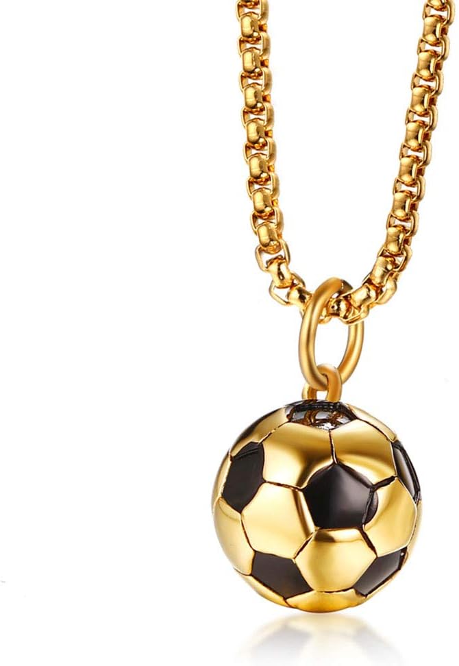 Rockyu メンズネックレス サッカーボールペンダント ステンレス 金属アレルギー対応 スポーツ応援ギフト