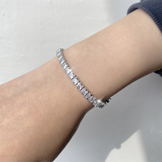 Rockyu ブレスレット レディース テニスチェーン 5Aジルコニア使用 キラキラバングル ゴールド&シルバー展開