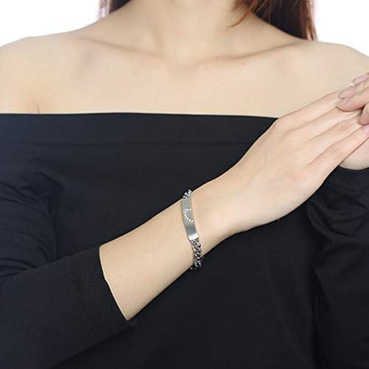 Rockyu ペアブレスレット チェーンデザイン ピンクゴールド&ブラック ハート連結デザイン