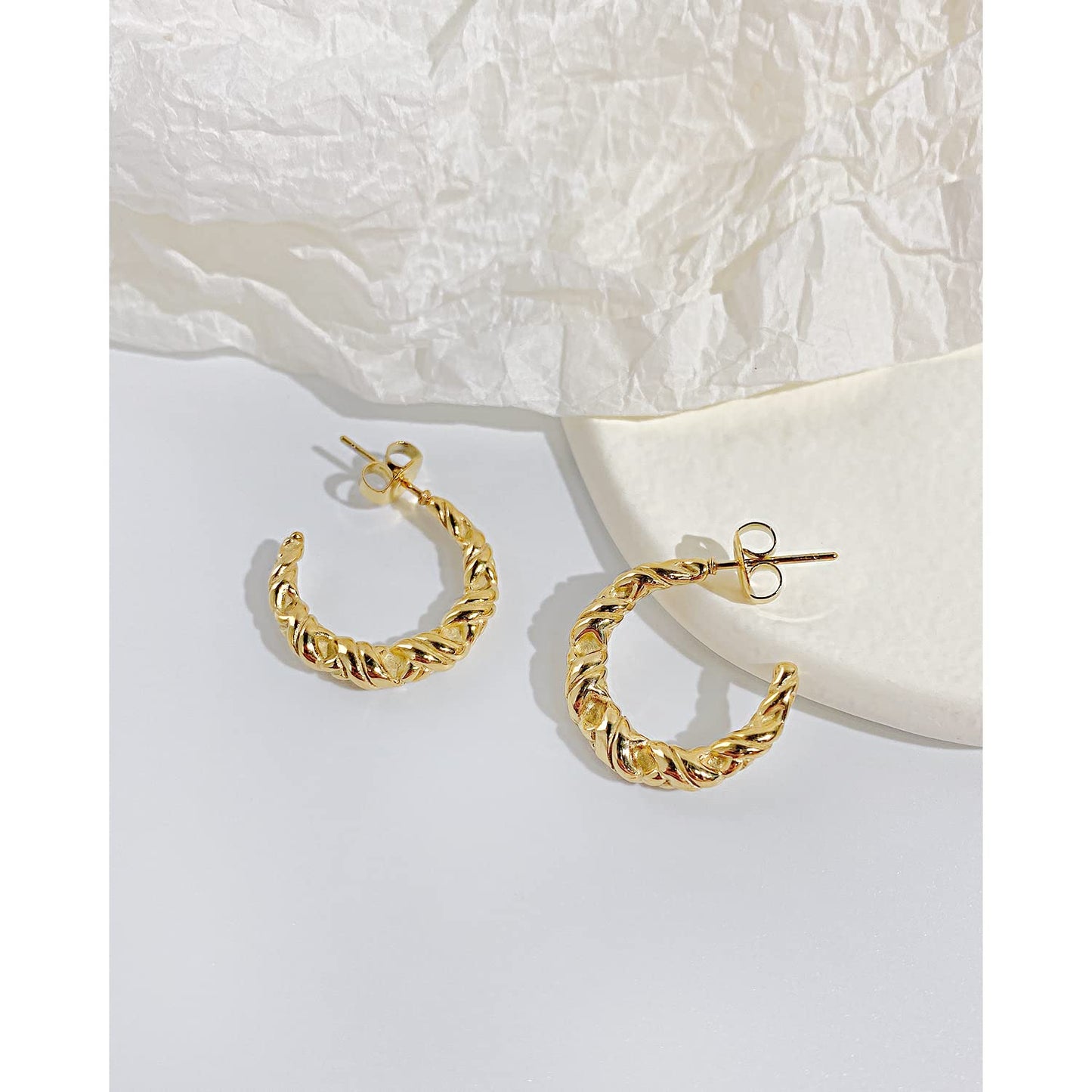 Rockyu ピアス レディース ゴールド ステンレス ツイスト フープ ハーフフープ アレルギー対応