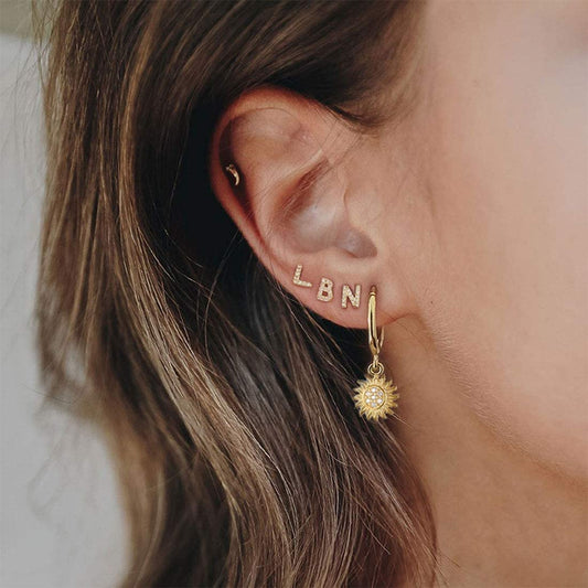 Rockyu ピアス レディース フープ 太陽 向日葵 18金 CZジルコニア シルバー925