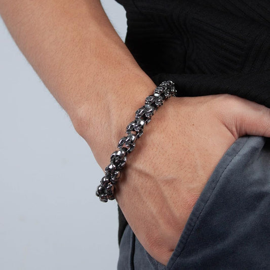 Rockyu ブレスレット メンズ シルバー ドクロチェーン ステンレス 金属アレルギー対応