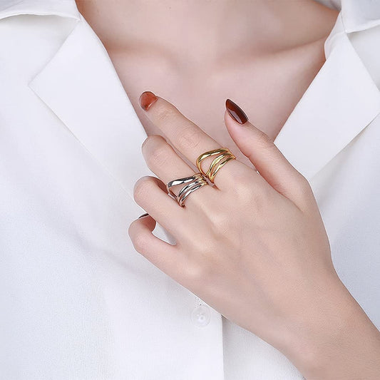 Rockyu レディース多連クロスリング フリーサイズ シルバー ゴールド 金属アレルギー対応