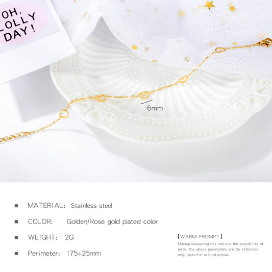 Rockyu ブレスレット レディース ハートモチーフ 18金メッキ チタン製チェーン 細めデザイン