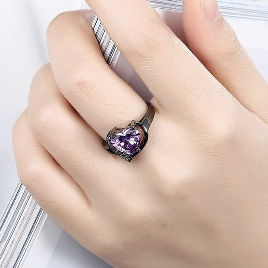 Rockyu ハートシェイプリング レディース|ブラック×赤ジルコニアの華やかリング