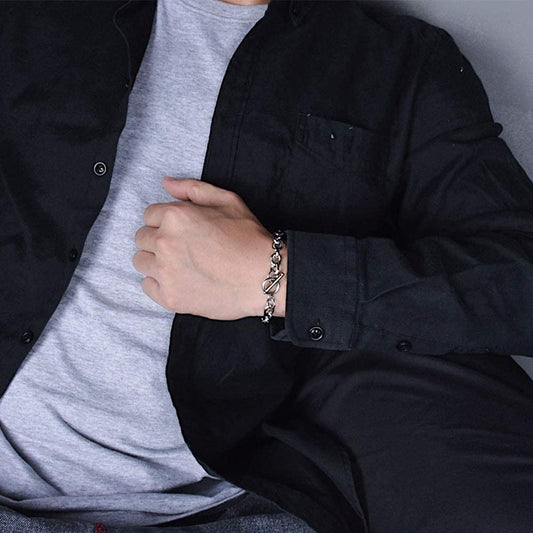 Rockyu チェーンブレスレット メンズ シルバー OTマンテル留め具 ステンレス製 男女兼用