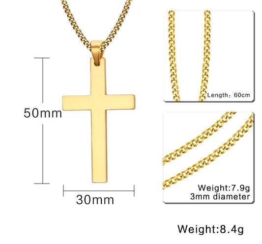 Rockyu シンプル十字架ペンダントネックレス【18金仕上げステンレス】