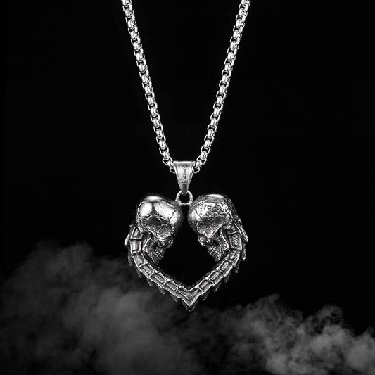 Rockyu ネックレス メンズ ステンレス製 髑髏ハートペンダント ロック風 金属アレルギー対応 ギフト