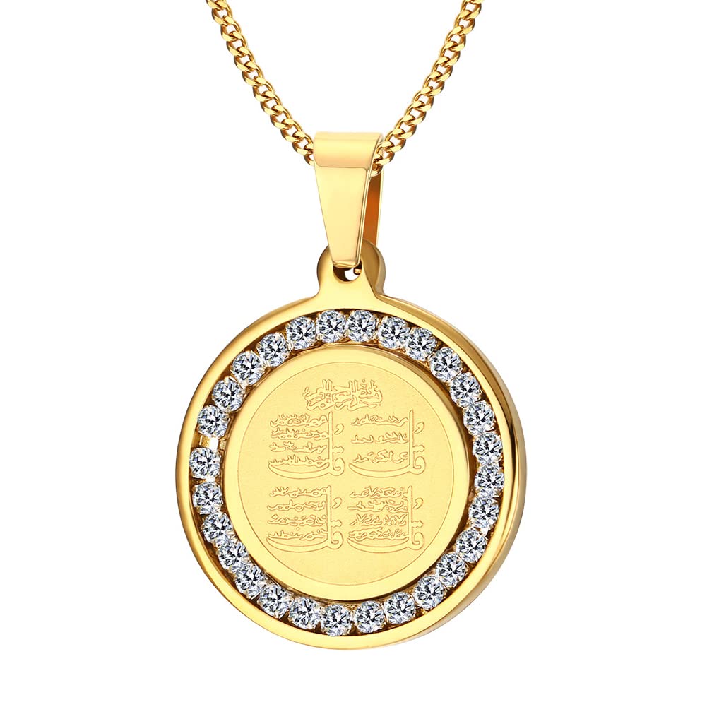 Rockyu 真経ラウンドコインネックレス【18金仕上げ・メンズペンダント】