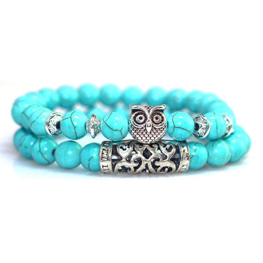 Rockyu ブレスレット ターコイズ 数珠 菩薩デザイン 天然石 2本セット