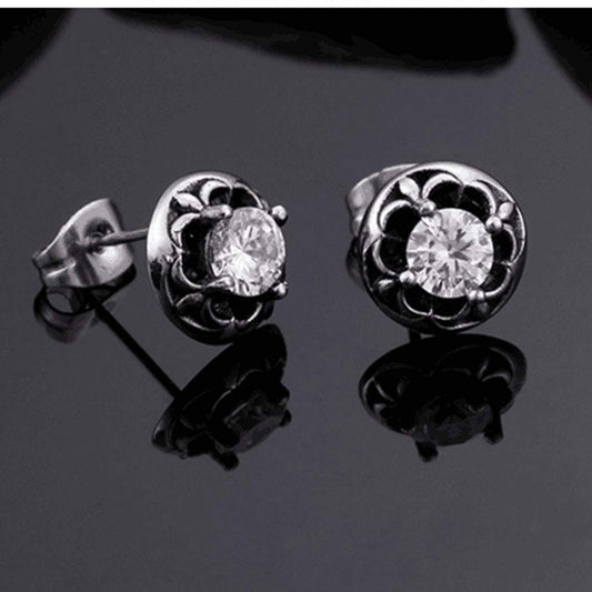 Rockyu 星型クラウンピアス メンズ&レディース – ブラック&クリア ジルコニア×ステンレス(10mm)