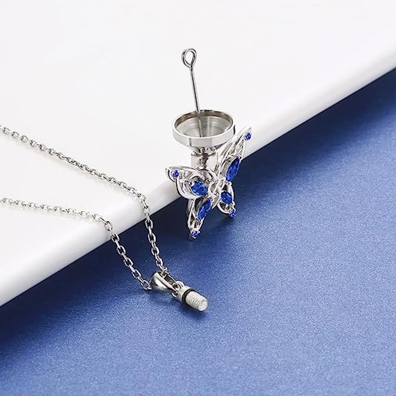 Rockyu ネックレス レディース ステンレス 蝶モチーフ 誕生石入り メモリアルジュエリー お守り 追悼ネックレス ギフト